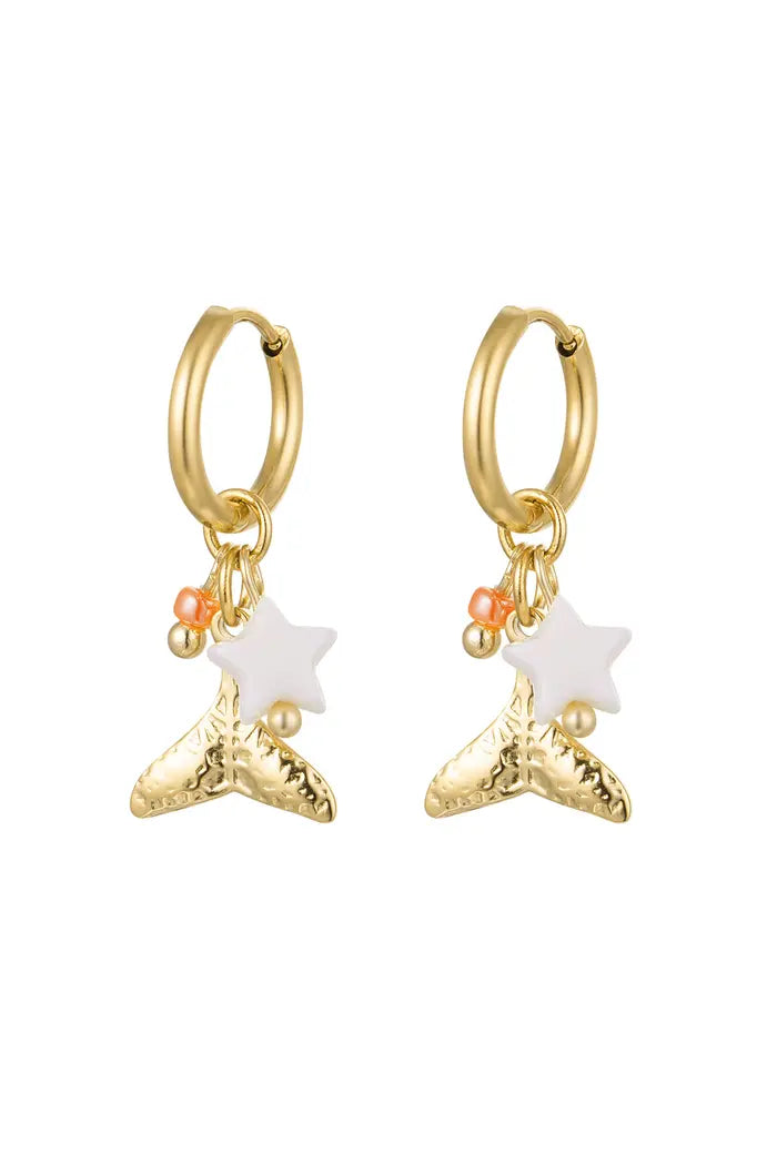 Oorbellen hanger bedeltjes - goud / wit / oranje