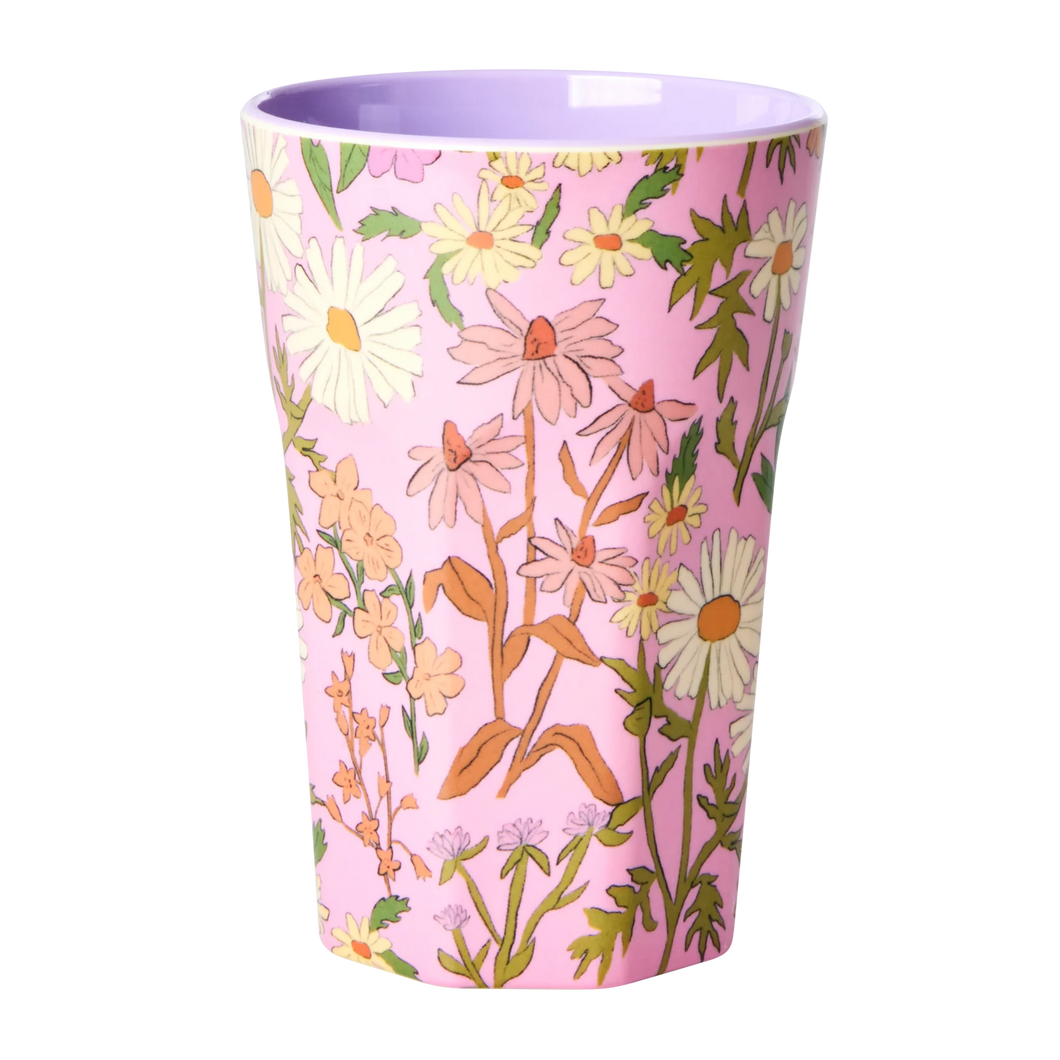 Melamine cup - Rice Soft pink daisy dearest print