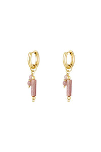 Oorbellen hanger kraaltjes - Goud/roze