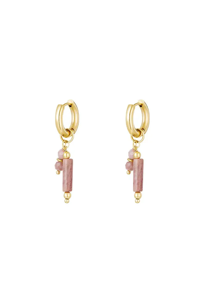 Oorbellen hanger kraaltjes - Goud/roze