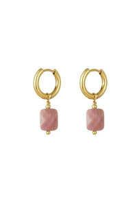 Oorbellen - steentje goud / roze