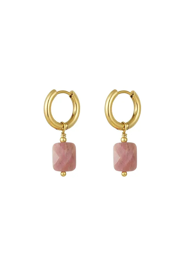 Oorbellen - steentje goud / roze
