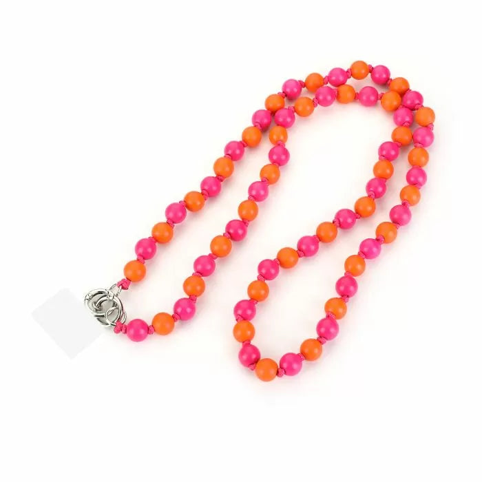Telefoonkoord kralen - Roze/oranje