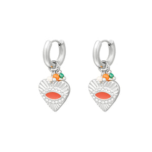 Oorbellen hartje - Zilver/kleurrijk