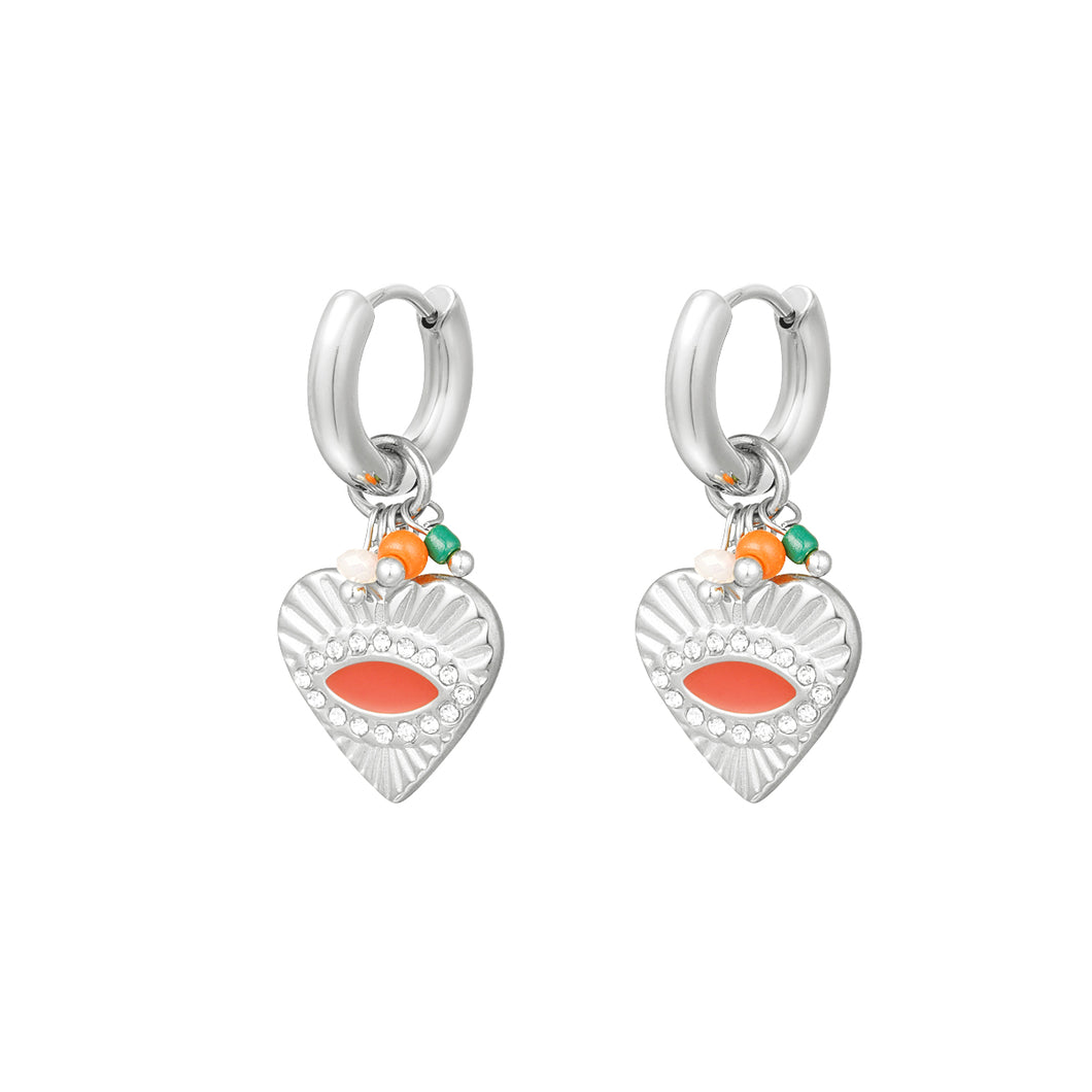 Oorbellen hartje - Zilver/kleurrijk