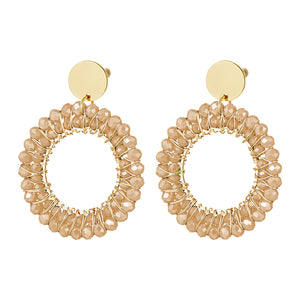 Oorbellen ronde kralen hanger - Beige