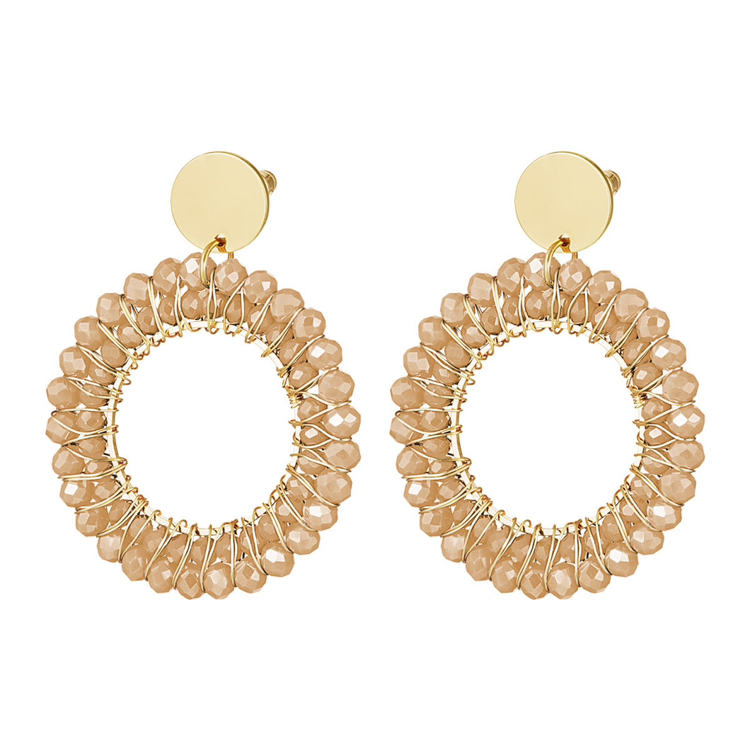 Oorbellen ronde kralen hanger - Beige