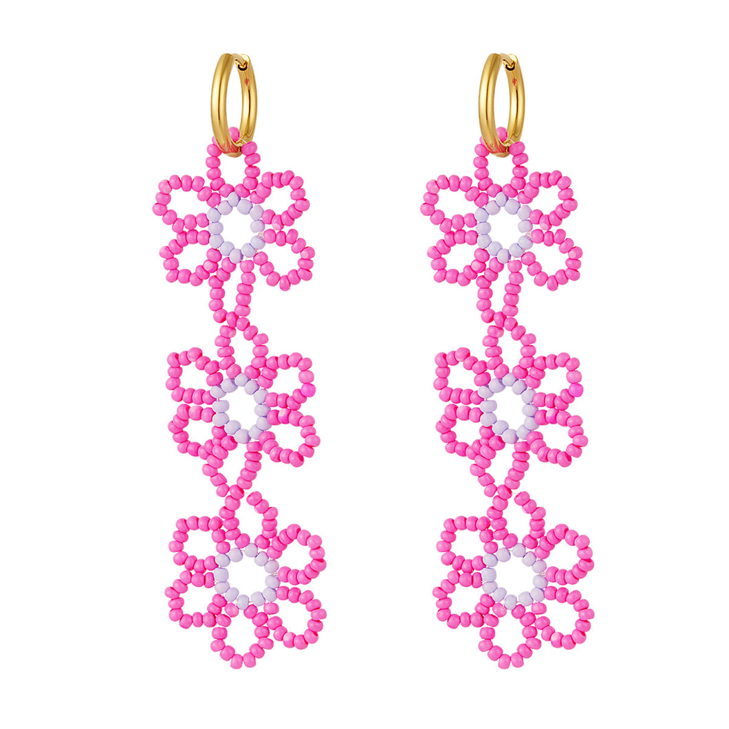 Oorbellen kralen hanger bloemetjes - Roze/lila