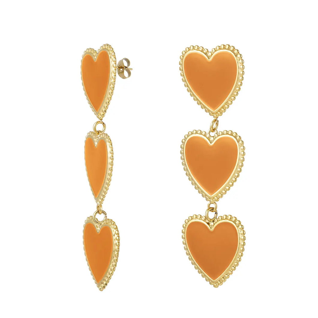 Oorbellen hartjes - Oranje/goud