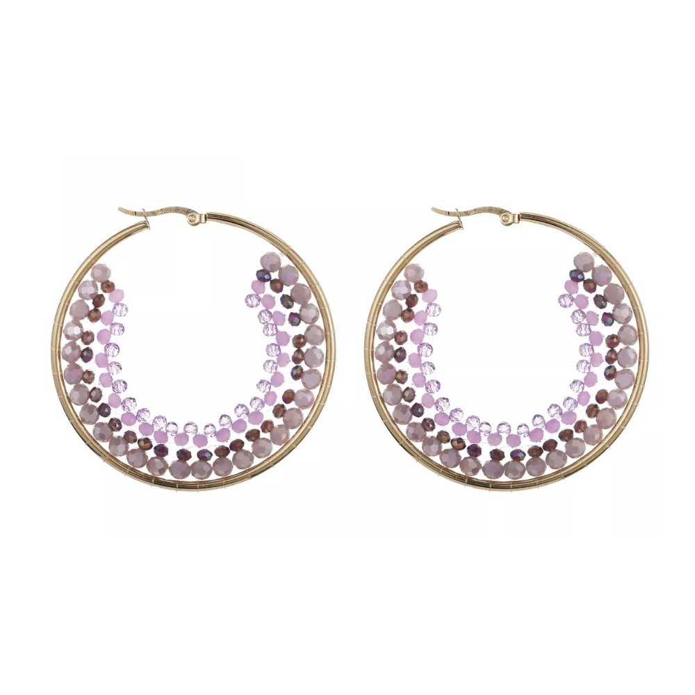 Oorbellen beads - Lila/goud