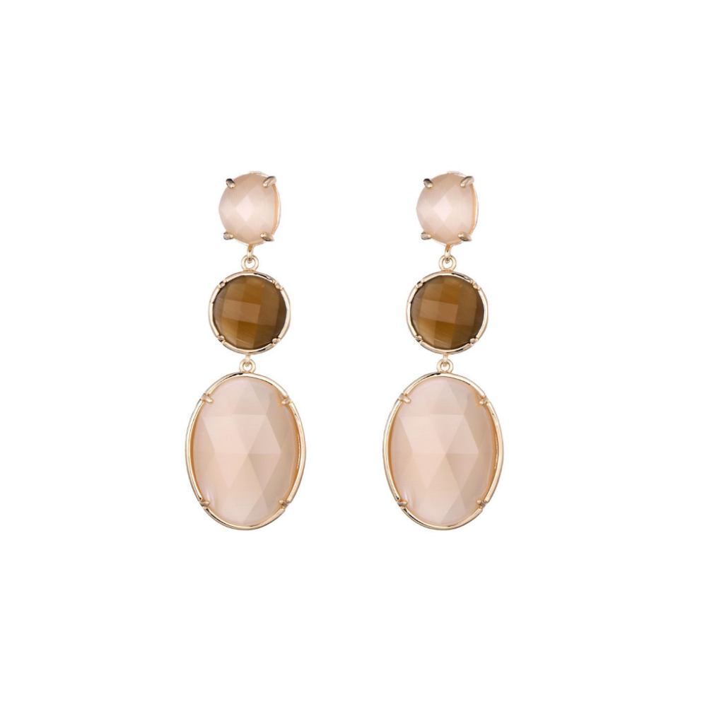 Oorbellen - Goud/beige/bruin