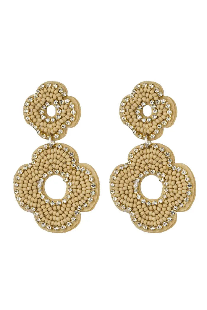 Oorbellen kralen bloem - Beige