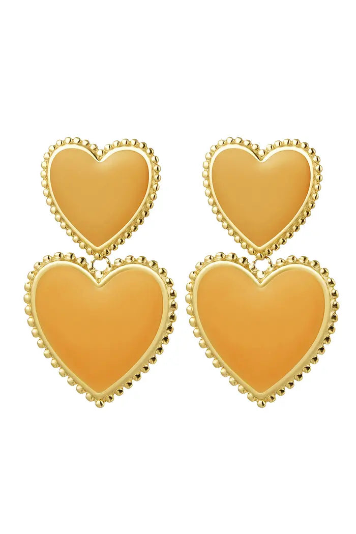 Oorbellen hartjes 2 - Mosterd/goud