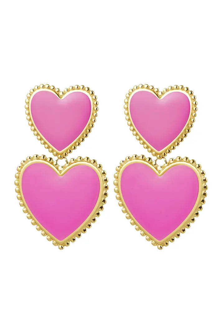 Oorbellen hartjes 2 - Roze/goud
