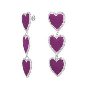 Oorbellen hartjes - Paars/zilver