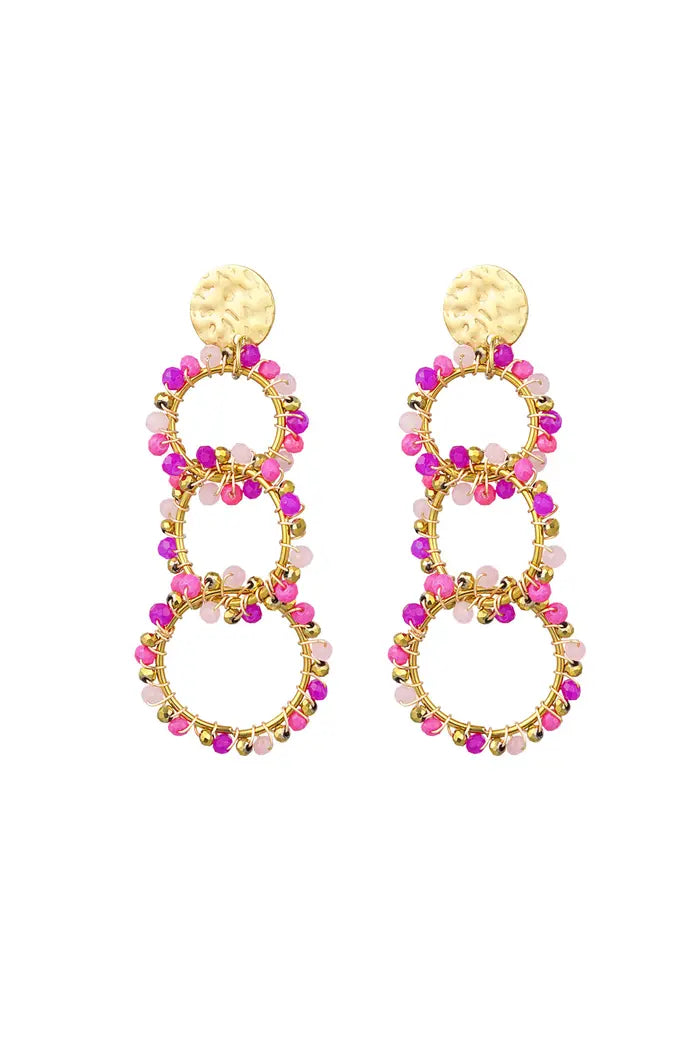 Oorbellen kraaltjes - Goud/Fuchsia