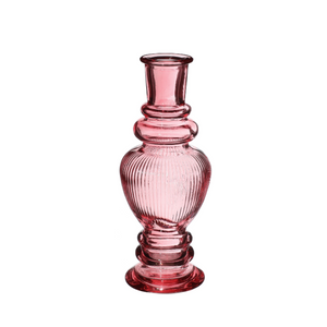Kaarsenstandaard glas ribbel groot - Roze