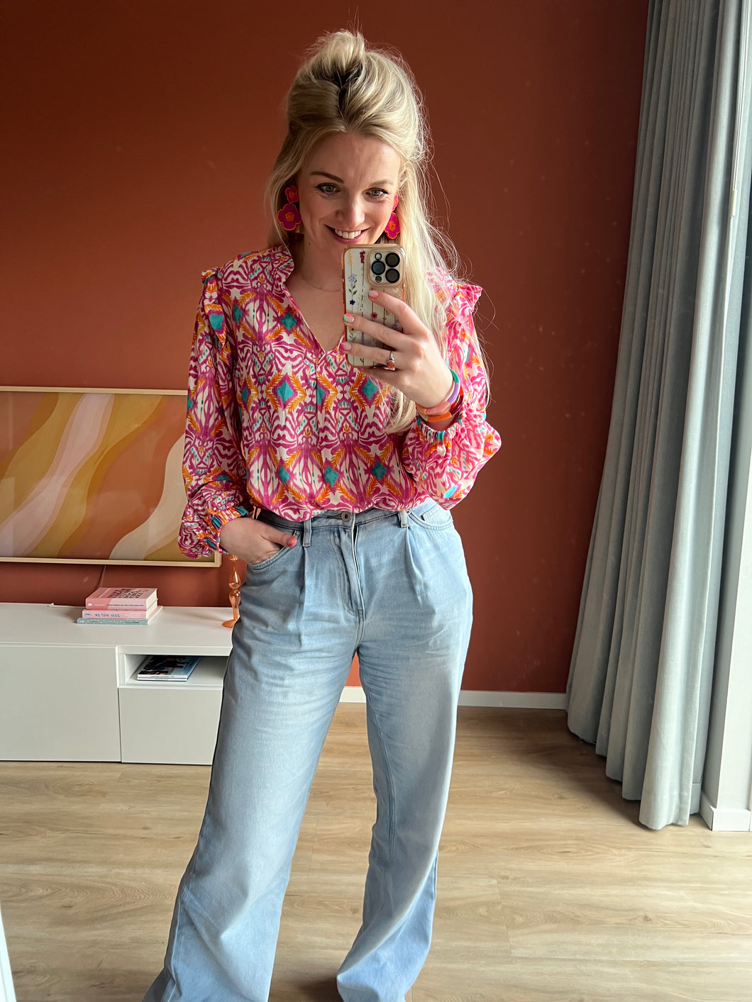 Blouse - Print roze/oranje/blauw