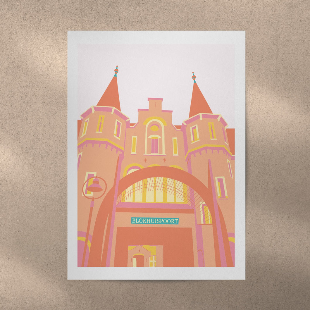 Poster - Blokhuispoort oranje/roze