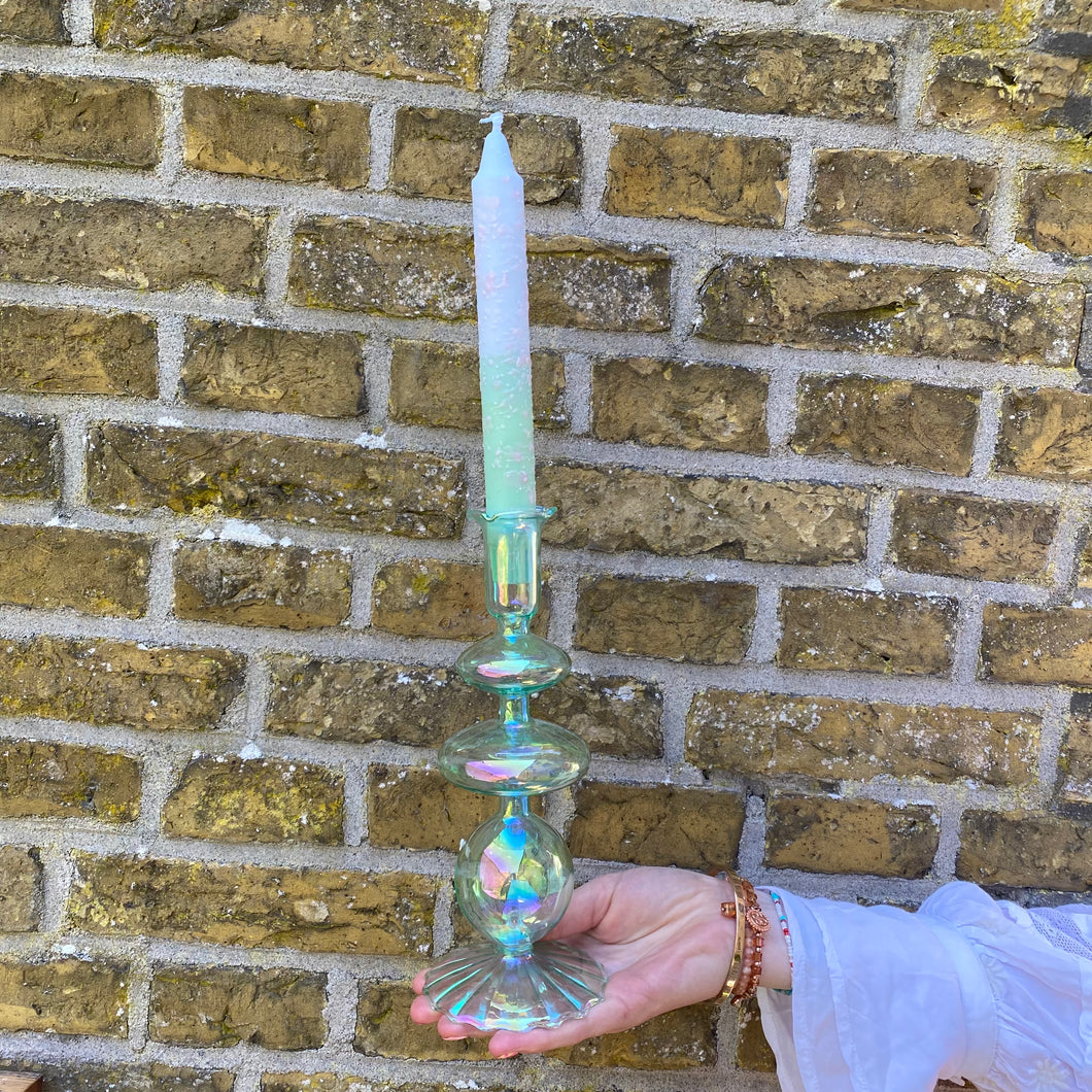 Glazen kaarsenstandaard - Groen/turquoise