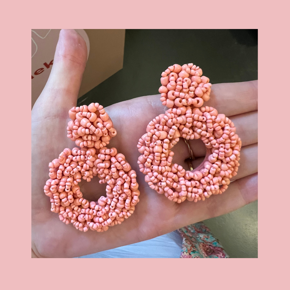 Oorbellen rozet beads - Roze/koraal