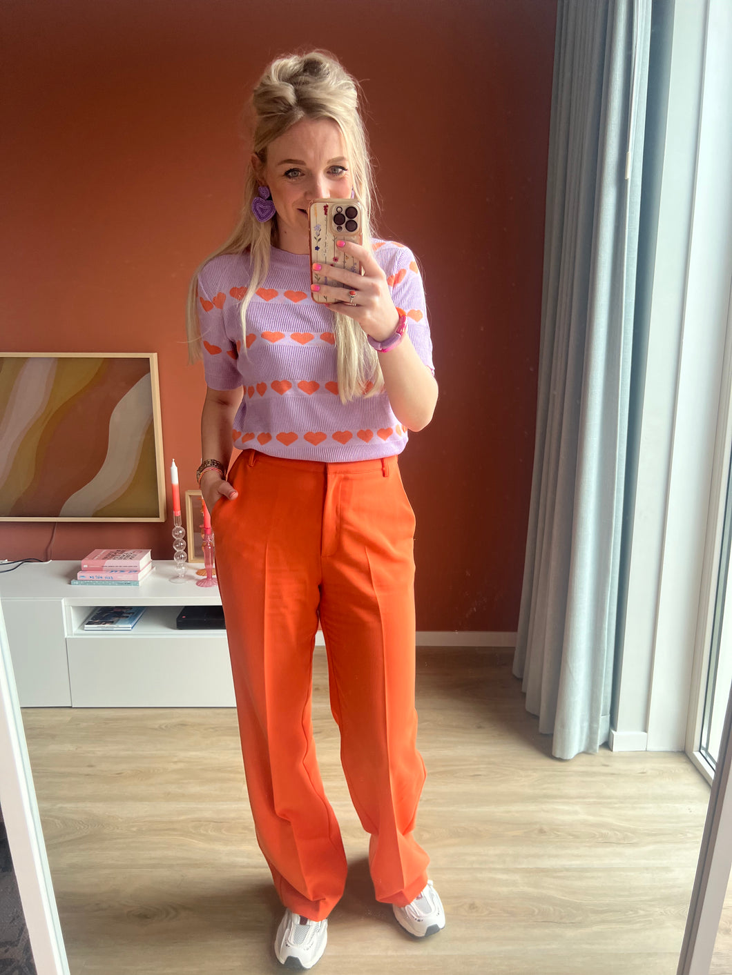 Top - Hartjes Lila/oranje