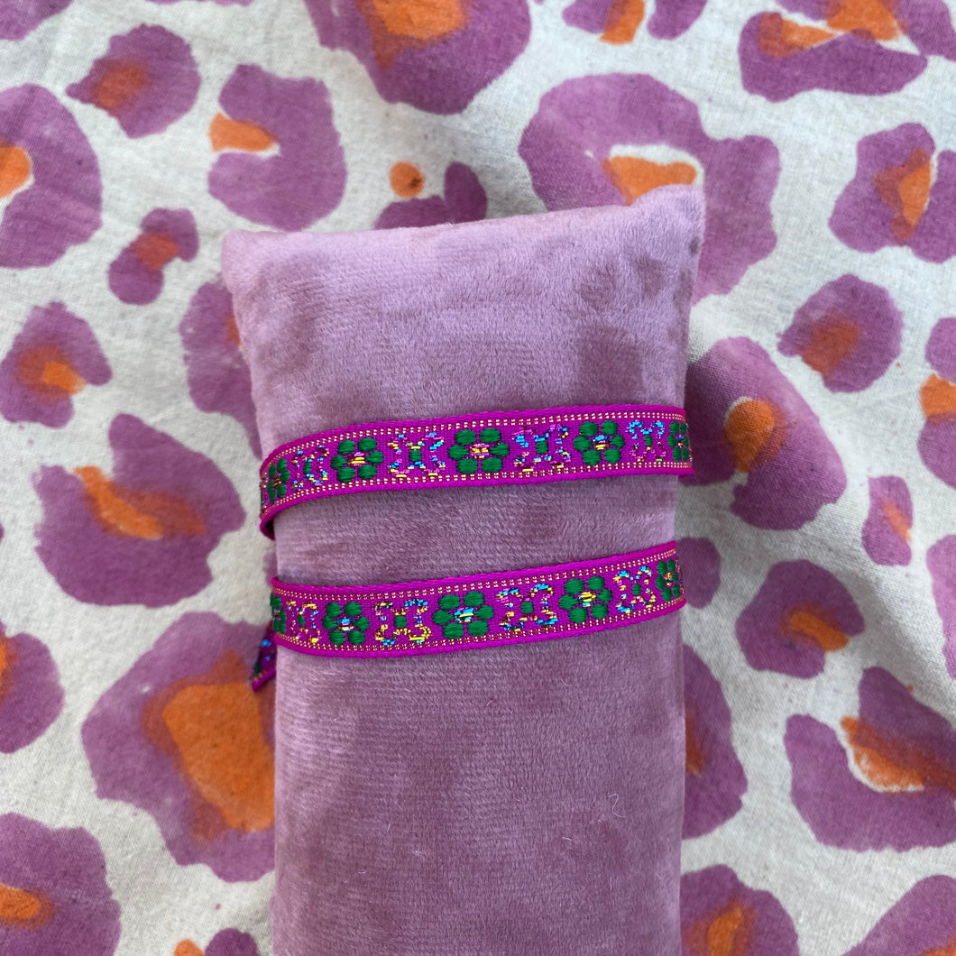 Armbandje lint bloemetjes - Paars