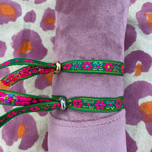 Armbandje lint bloemetjes - Groen