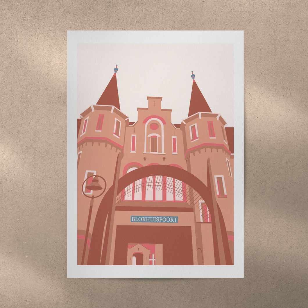 Poster - Blokhuispoort beige/roze